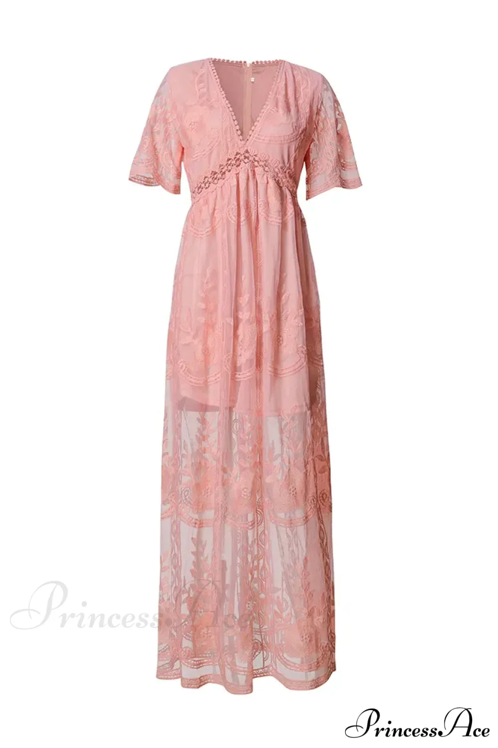 Loose Embroidery White Lace Maxi Boho Dress Pink / S