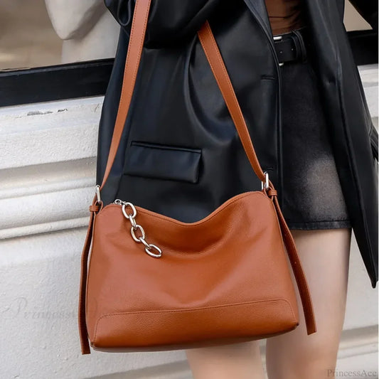 Luxury Genuine Leather Versatile Shoulder Hobo Bag shoulder-250126