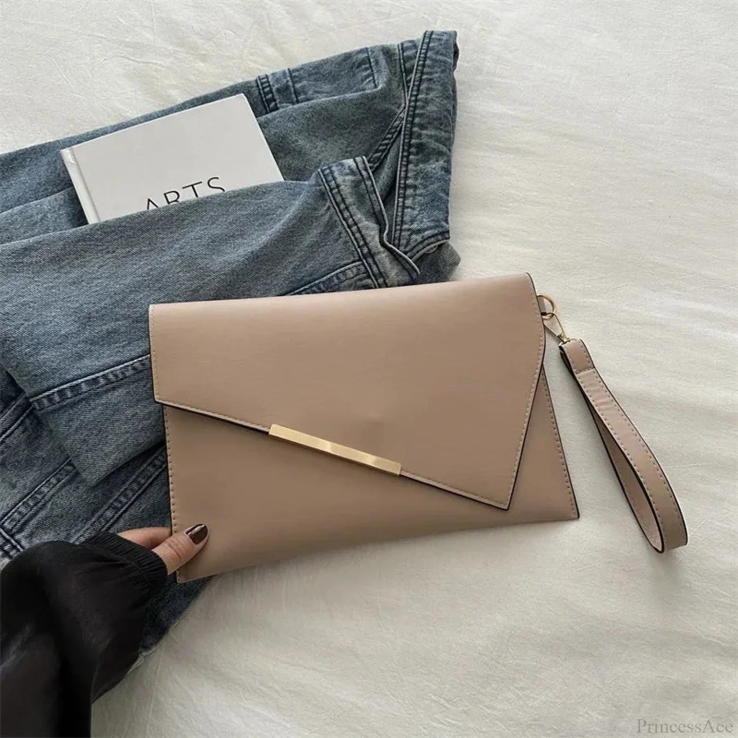 Luxury PU Leather Designer Wristlet (30cm / khaki clutch bag wristlet-250126