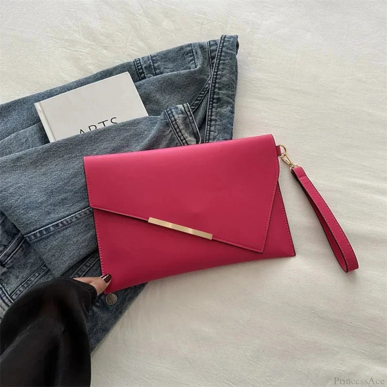 Luxury PU Leather Designer Wristlet (30cm / rose pink clutch bag wristlet-250126