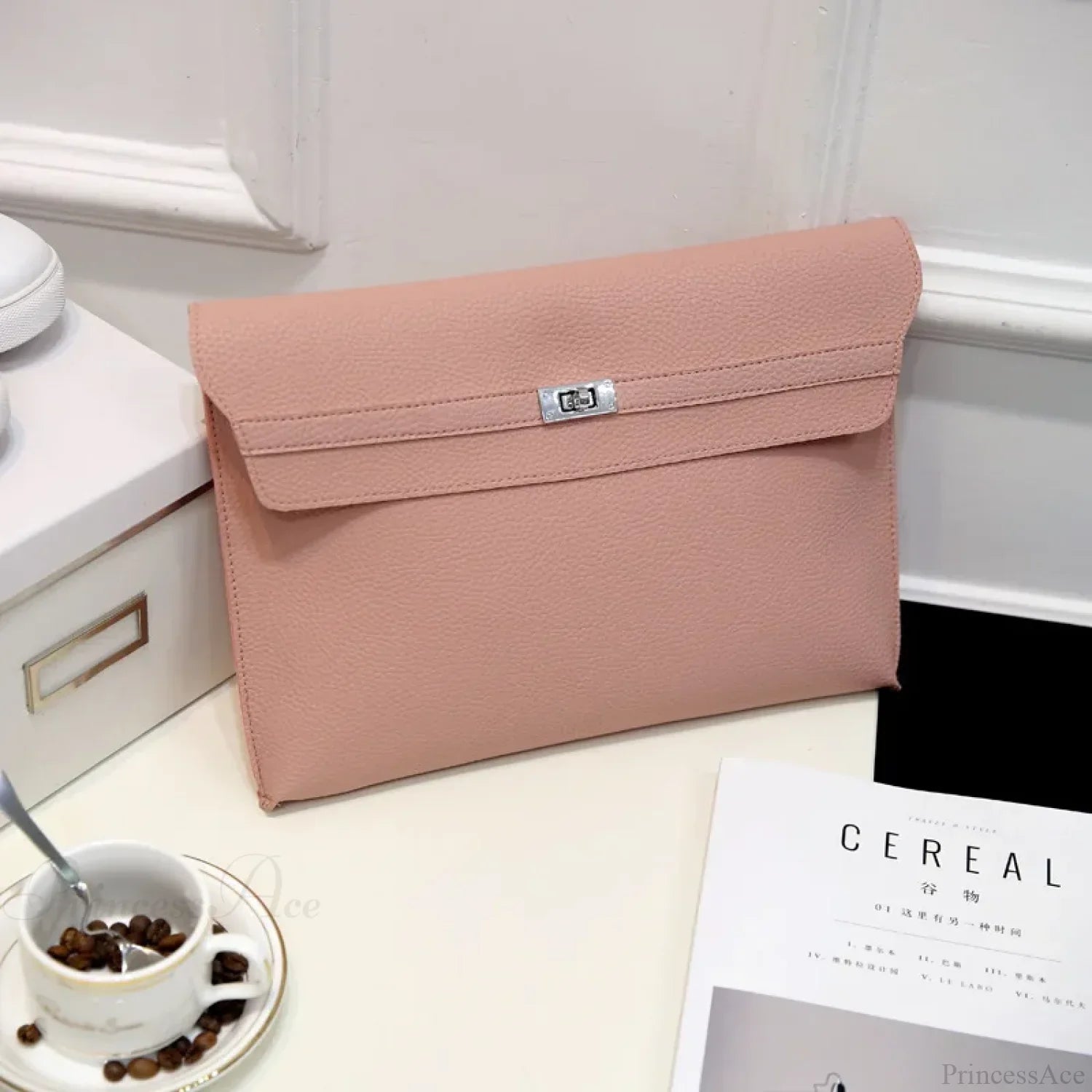 Lychee Pattern PU Leather Envelope Wristlet big pink wristlet-250126