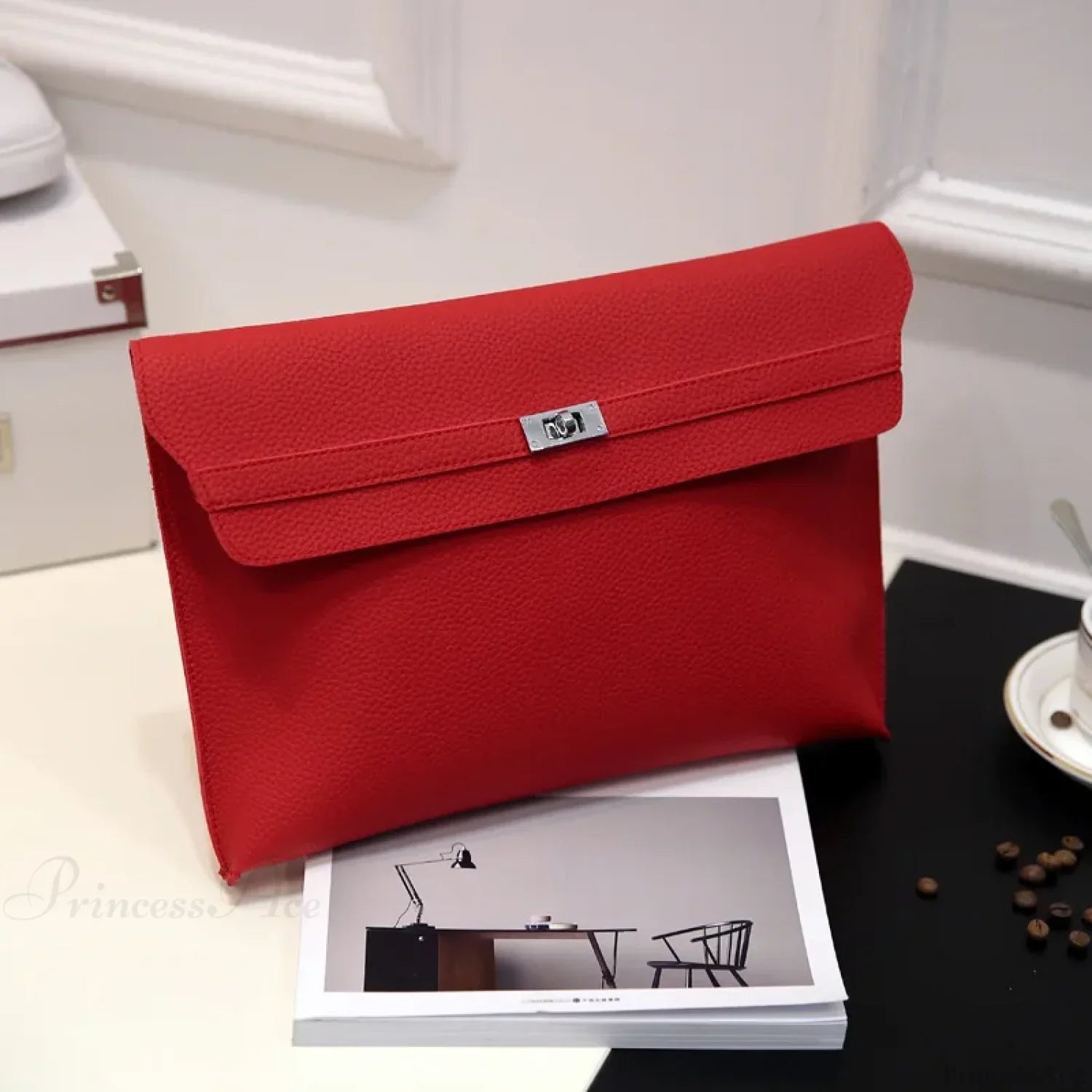 Lychee Pattern PU Leather Envelope Wristlet big red wristlet-250126