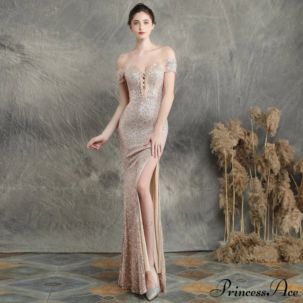 Marzia Formal Stylish Sequined Slit Dress S.o. Long Dresses