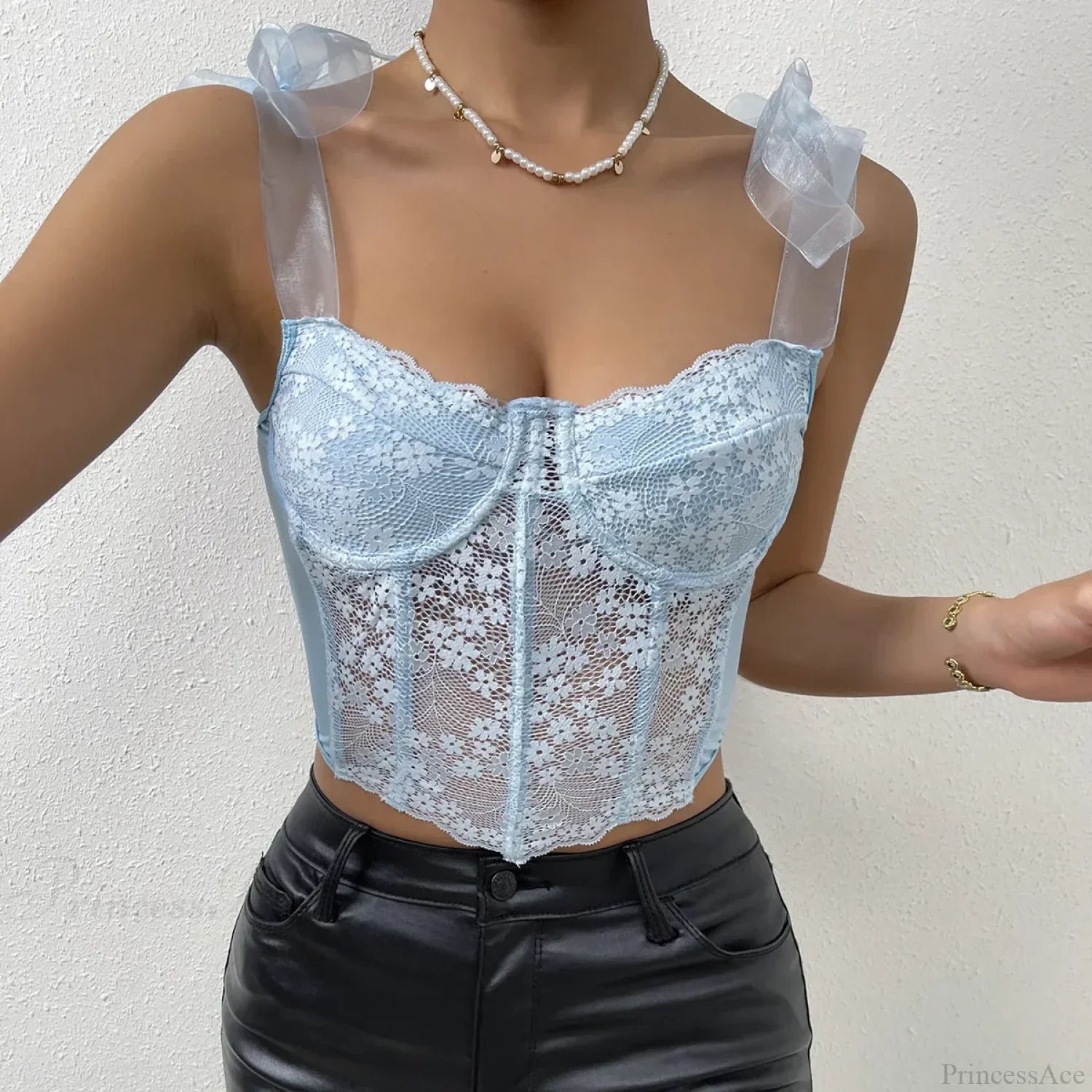Mesh Bow Floral Corset Fishbone Crop Top croptop-250126