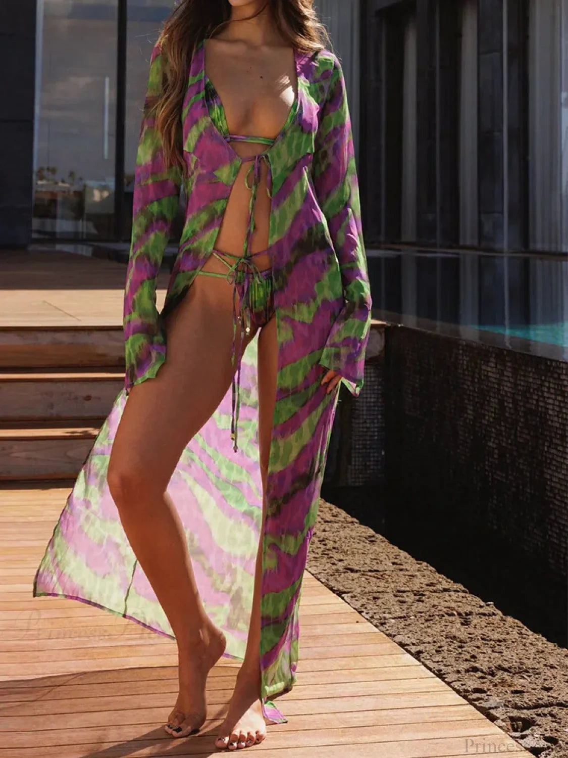 Mesh Cover Up Bikini Set Three Piece Swimsuit color / S