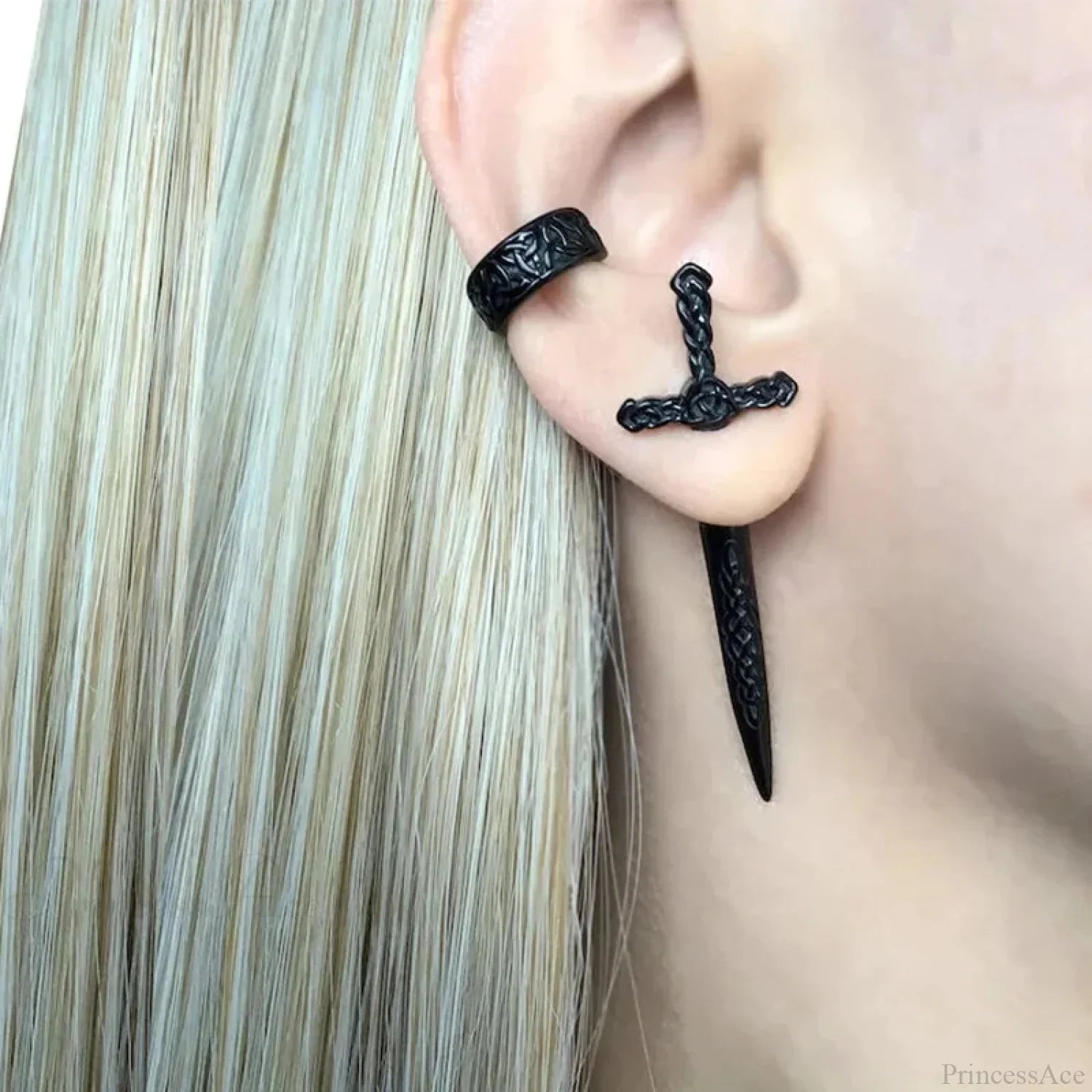 Metal Punk Dark Sword Dagger Stud Earring black