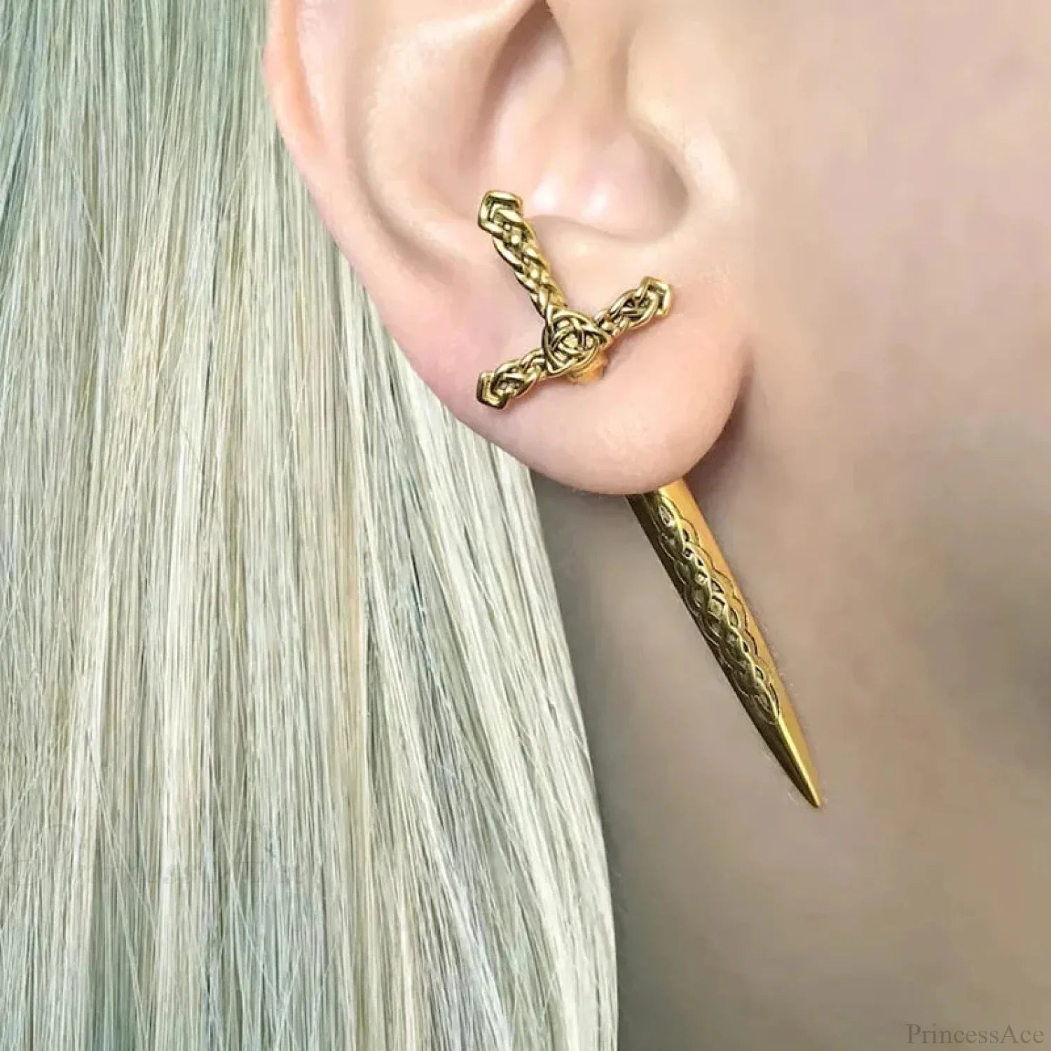 Metal Punk Dark Sword Dagger Stud Earring gold