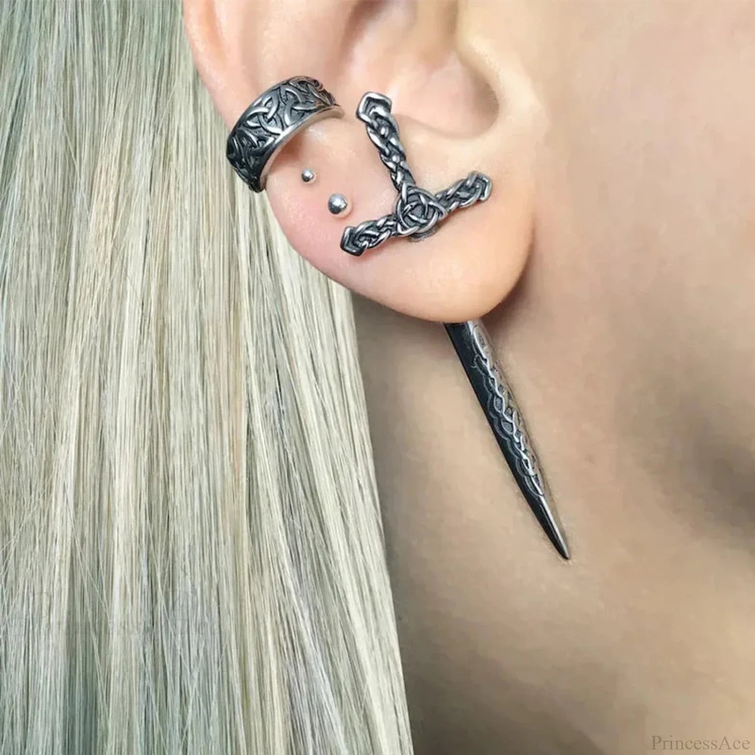Metal Punk Dark Sword Dagger Stud Earring silver