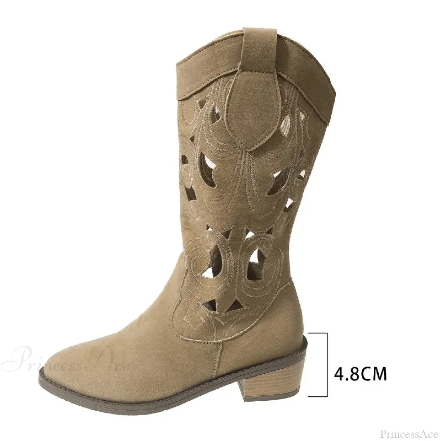 Mid-Calf Western Embroidery Hollow Cowboy Autumn Winter Fashion Leather Knee High Boot