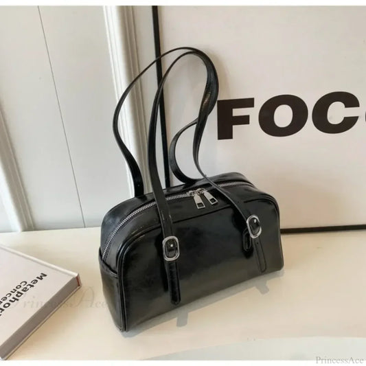 Monochrome Fashion Boston Shoulder Crossbody Bag Black shoulder-250126