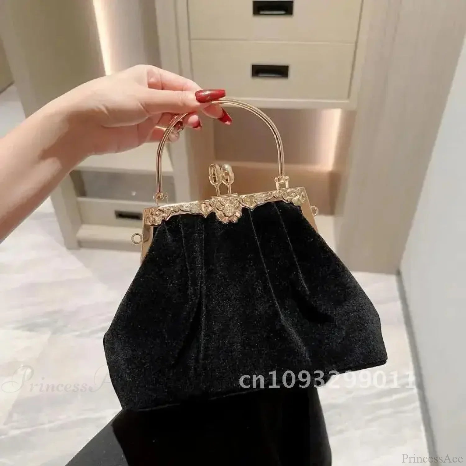 Mysterious Black Velvet Evening Party Wedding Clutch Bag Black clutchbag-250126