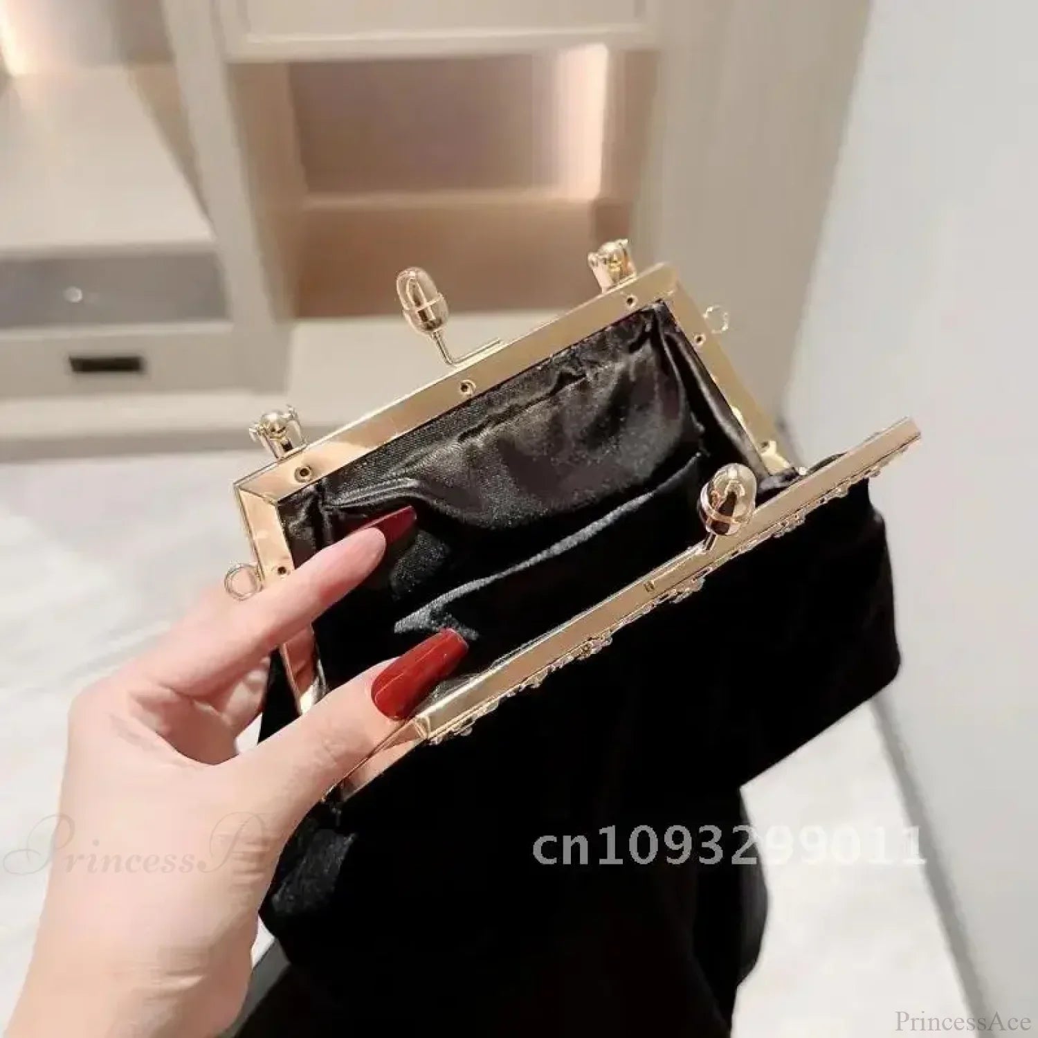 Mysterious Black Velvet Evening Party Wedding Clutch Bag Black clutchbag-250126