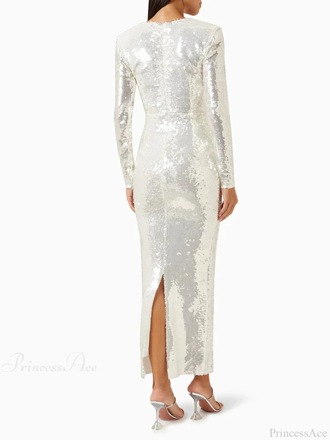 New Sexy Long Sleeves Luxury Sequins Slim Dress Hollow Flower Christmas Party Dresses-L