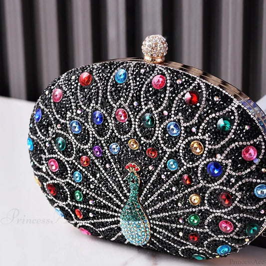 Peacock Pattern Diamond Evening Rhinestone Shoulder Clutch Bag clutchbag-250126
