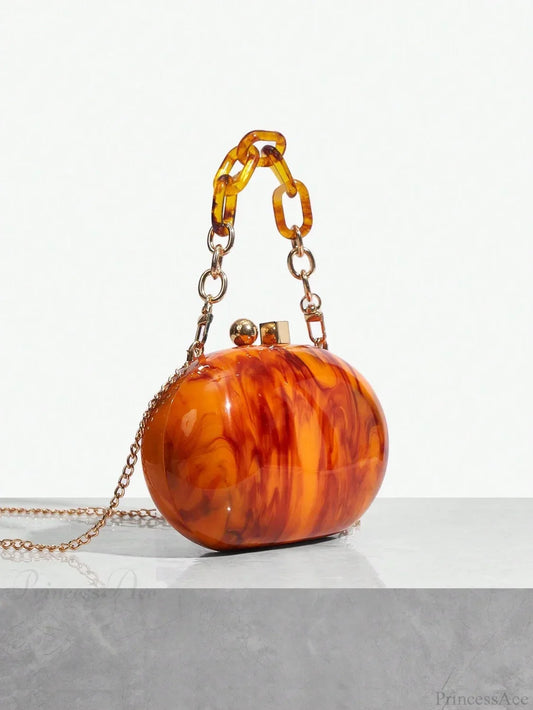 Pearl Brown Orange Acrylic Box Evening Clutch Bag clutchbag-250126