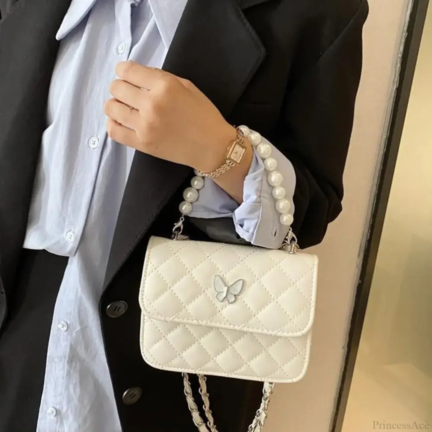 Pearl Shoulder Handbag PU Leather All-Match Tote handbag-250126