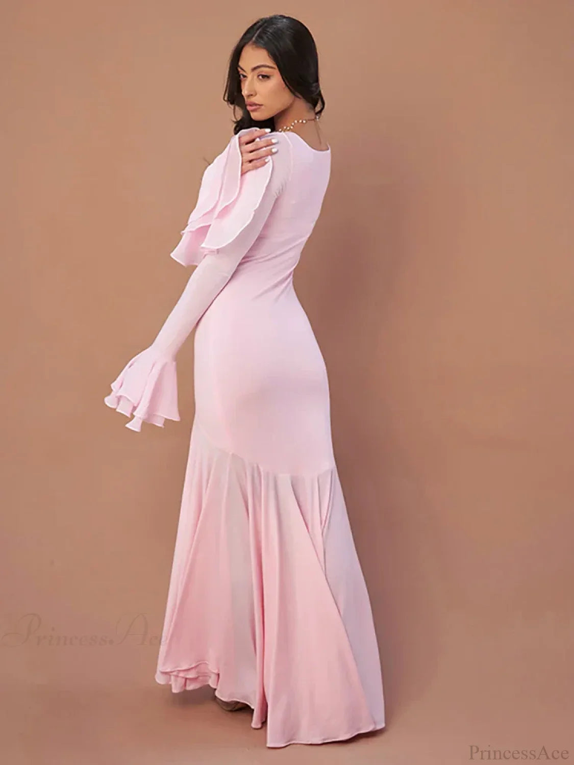 Pink Square Collar Maxi Vacation Dress vacationdress-250223