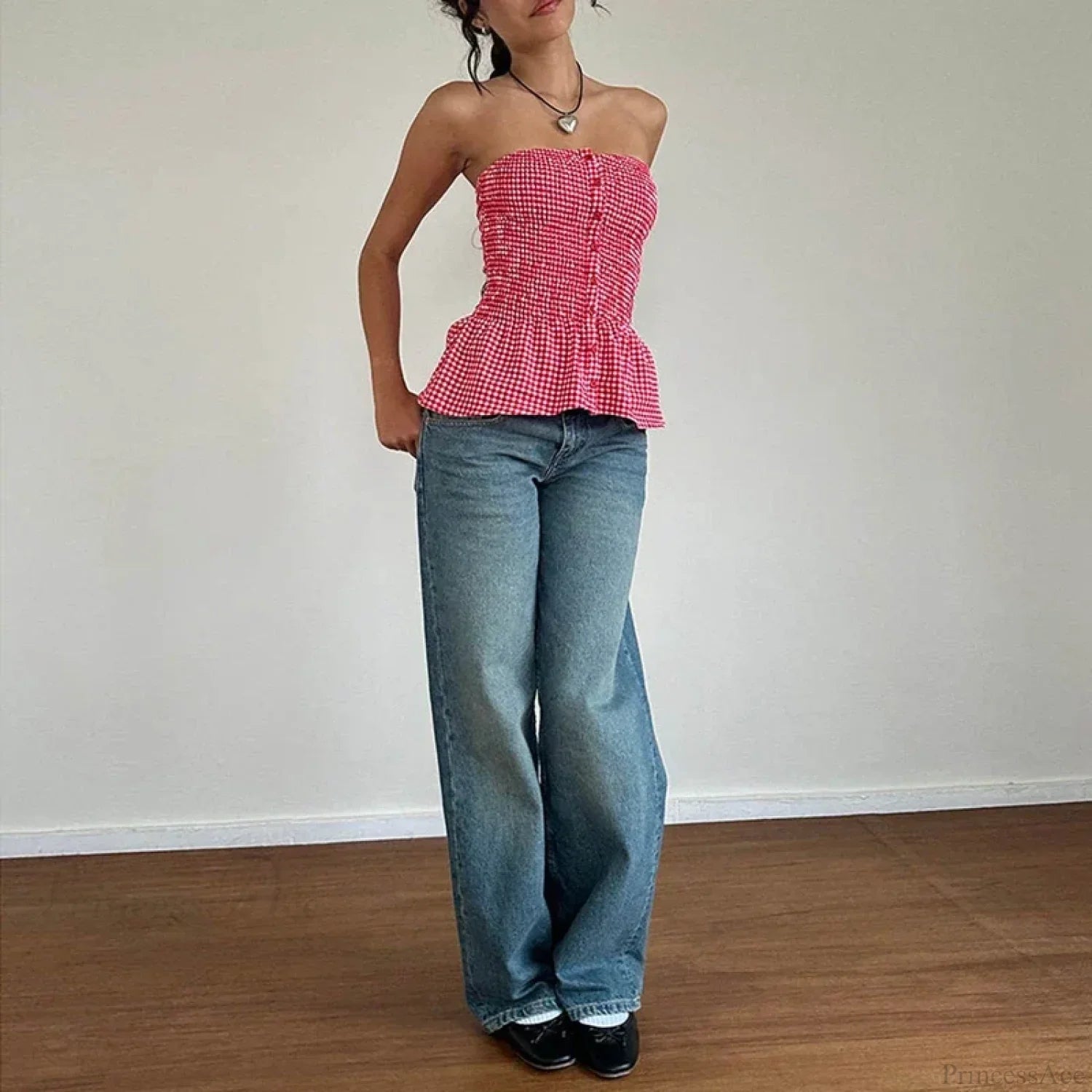 Plaid Print Tube Top Backless Slim Fit Crop Top croptop-250126