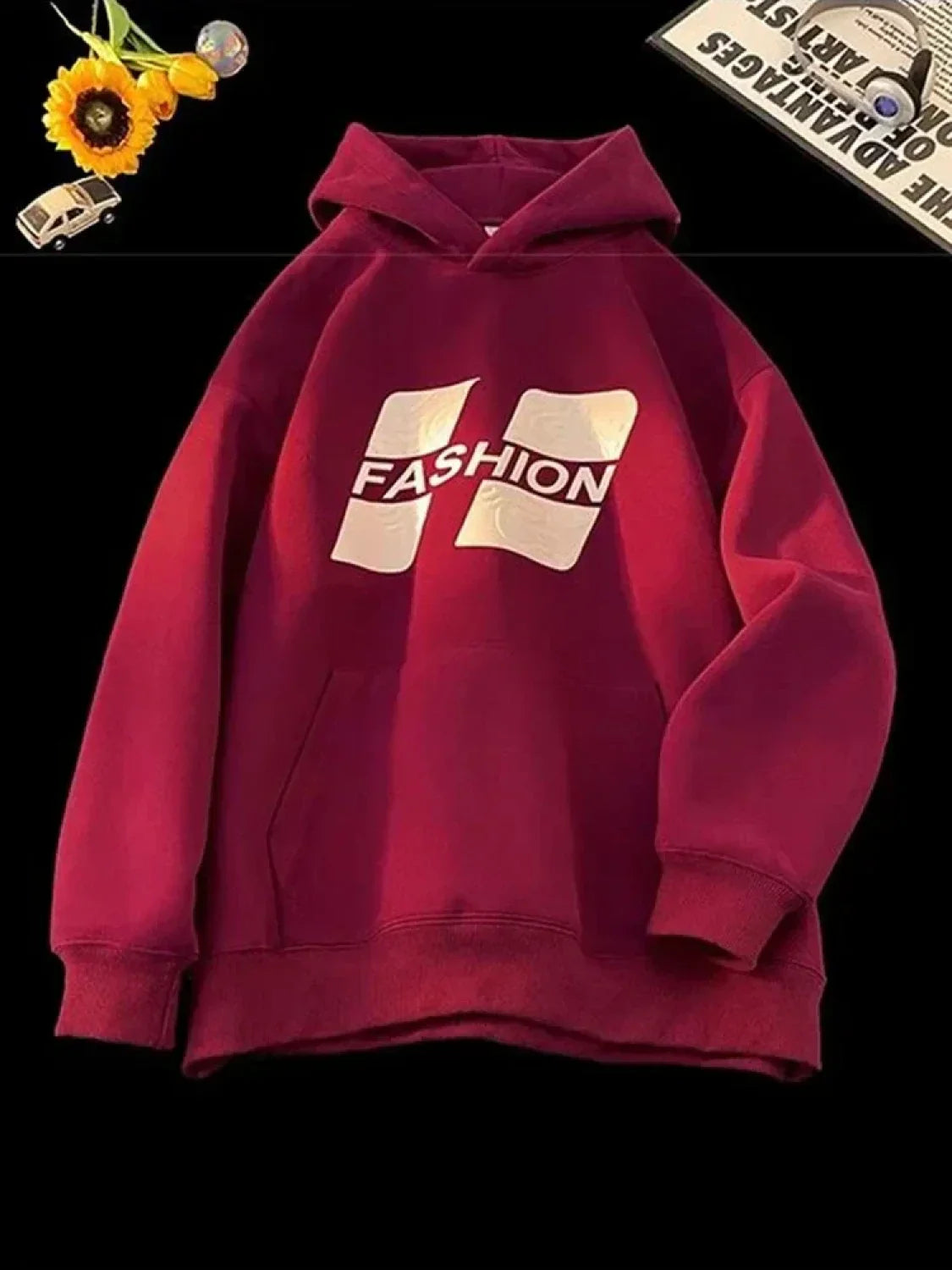 Printed Hip-Hop Street Hoodie Red / M(40-45KG)