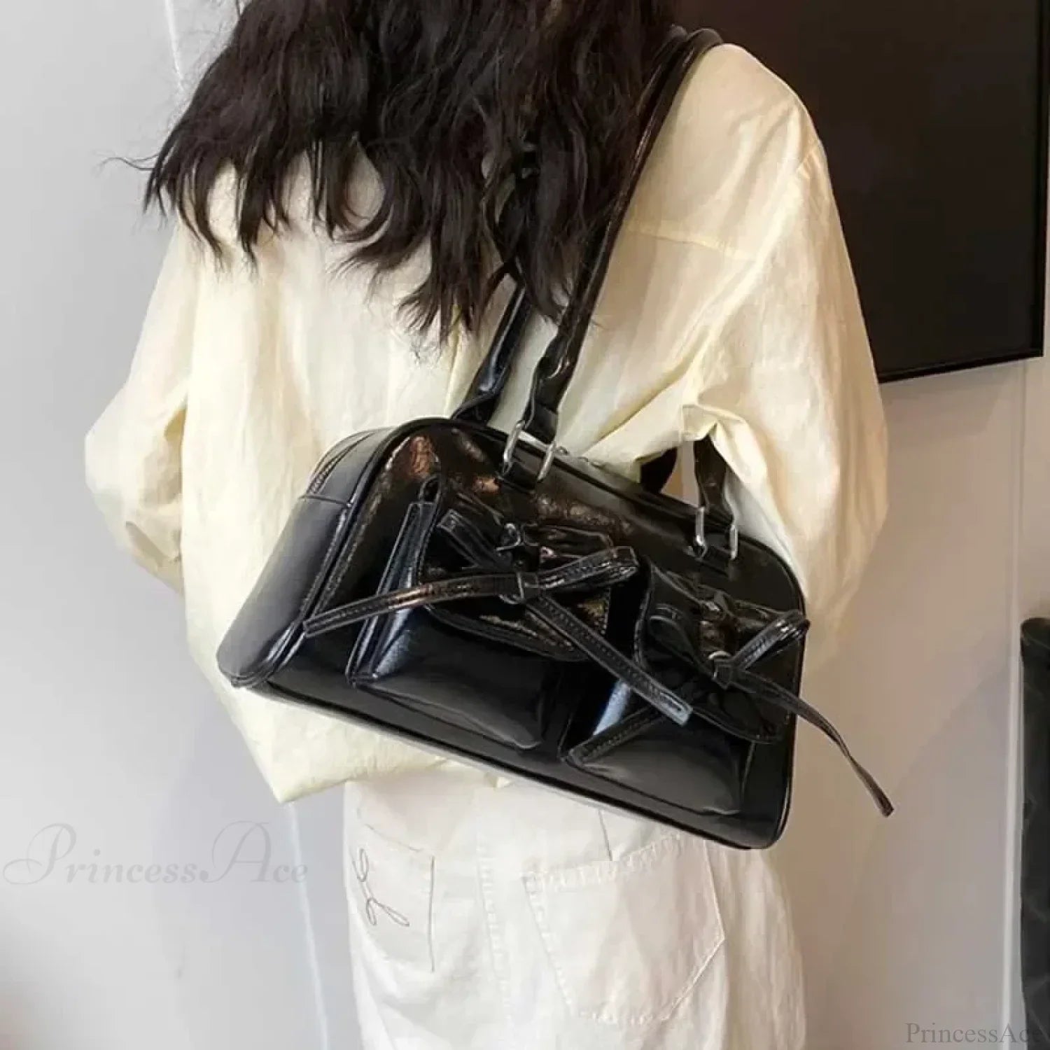 PU Leather Bow Shoulder Handbag shoulder-250126