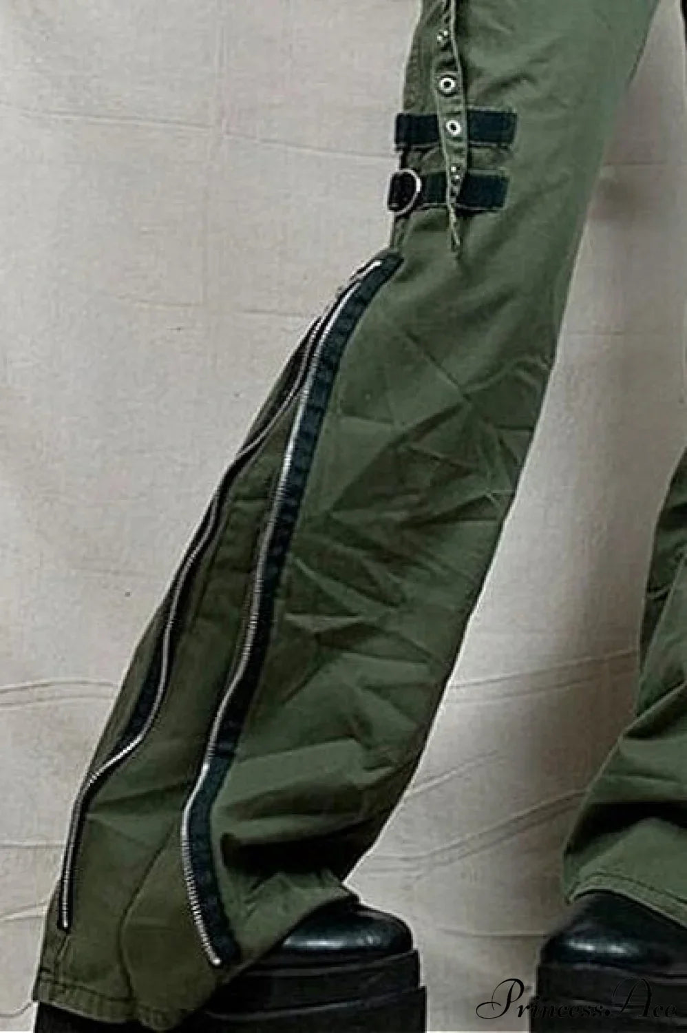 Punk Flared Low Waist Zipper Split Cargo Pants