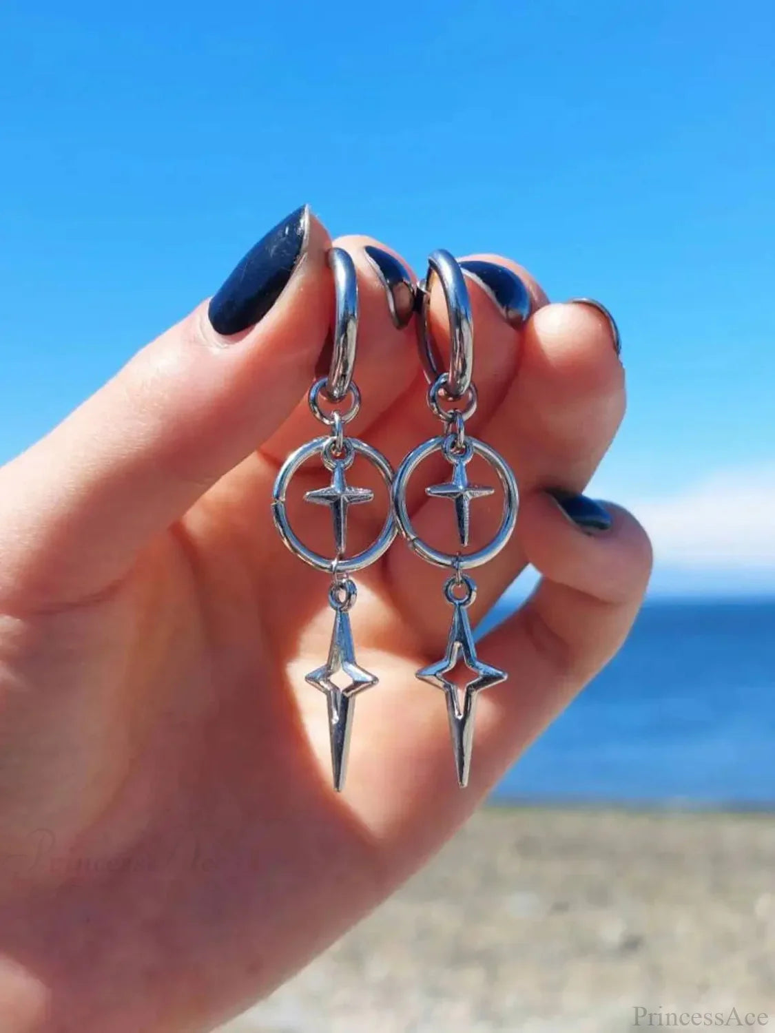 Rebel Celestial Cross Silver Empty Heart Earring