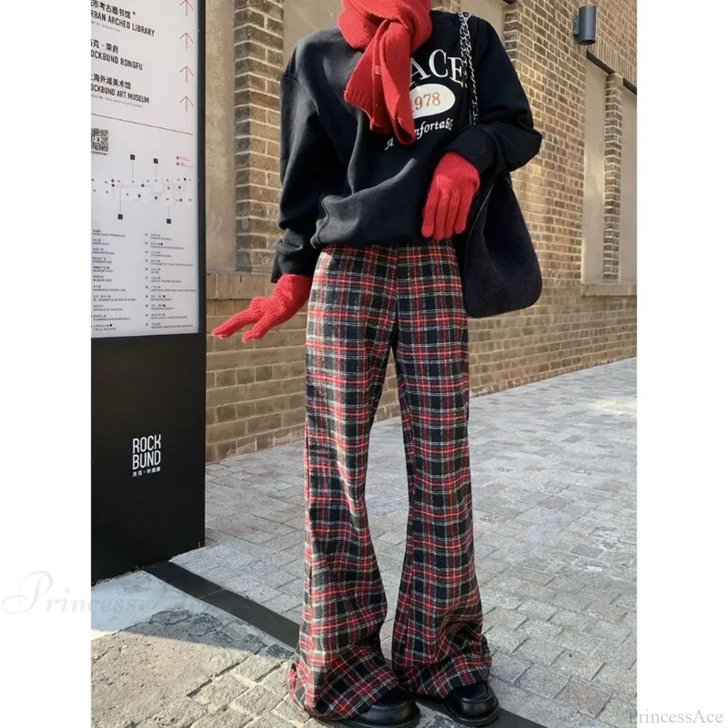 Red Plaid Y2K Women Wide Leg Pants red / S