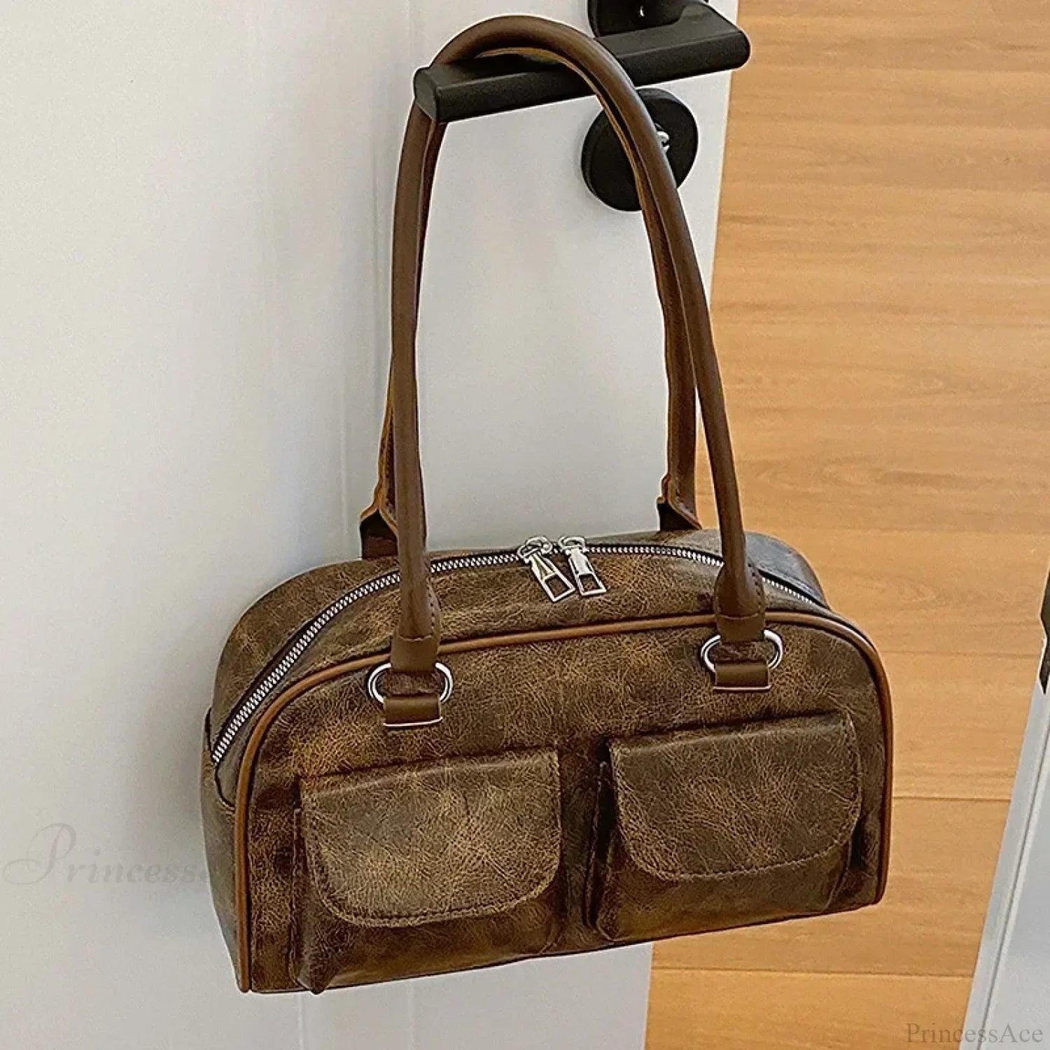 Retro Double Pockets Small Shoulder Bag shoulder-250126