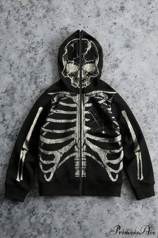 Retro Harajuku Skull Print Hoodie