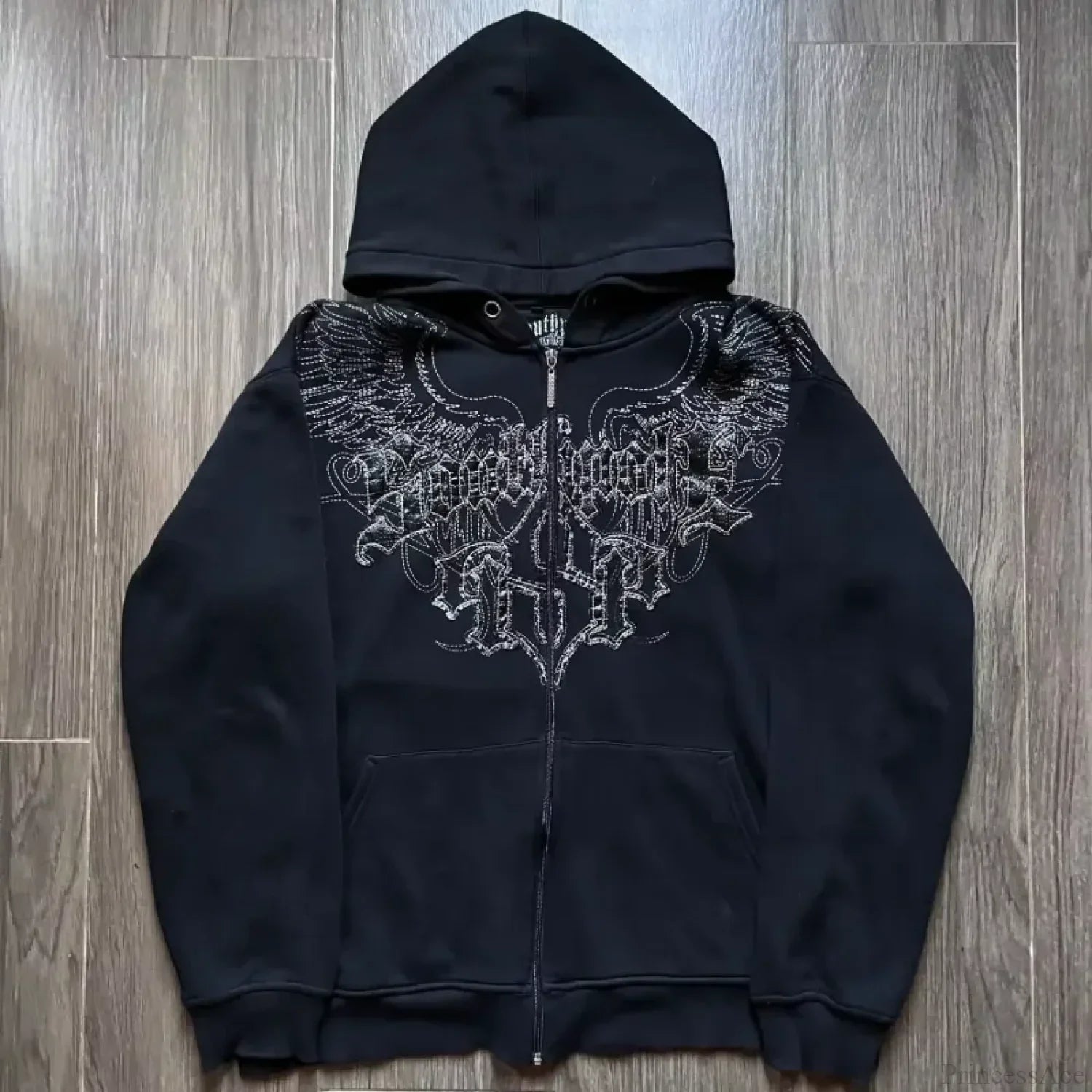 Retro Pattern Zipper Hoodie black 2 / S