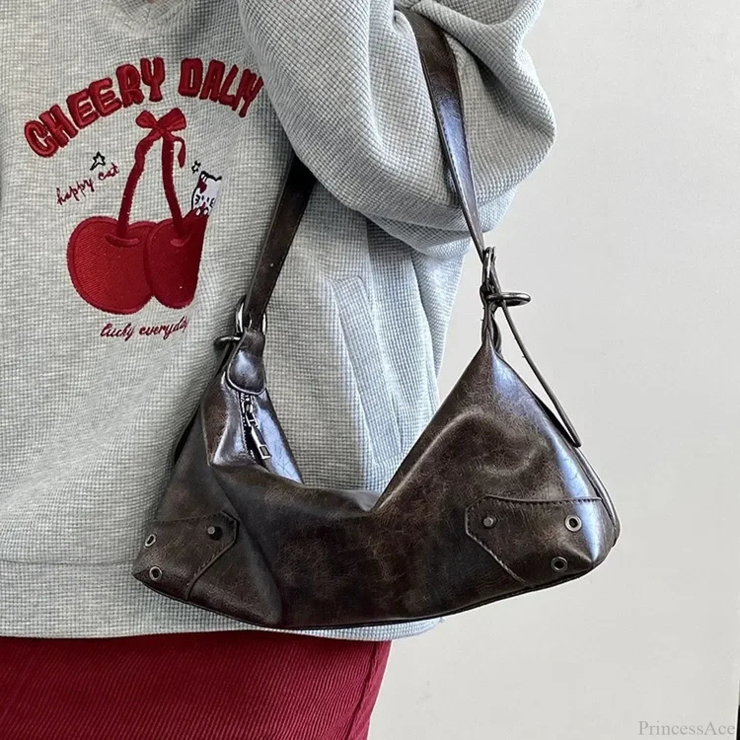 Retro PU Leather Y2K Shoulder Bag Brown shoulder-250126