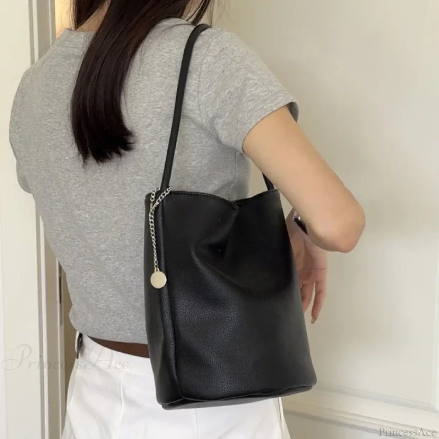 Retro Soft Leather Bucket Shoulder Bag shoulder-250126