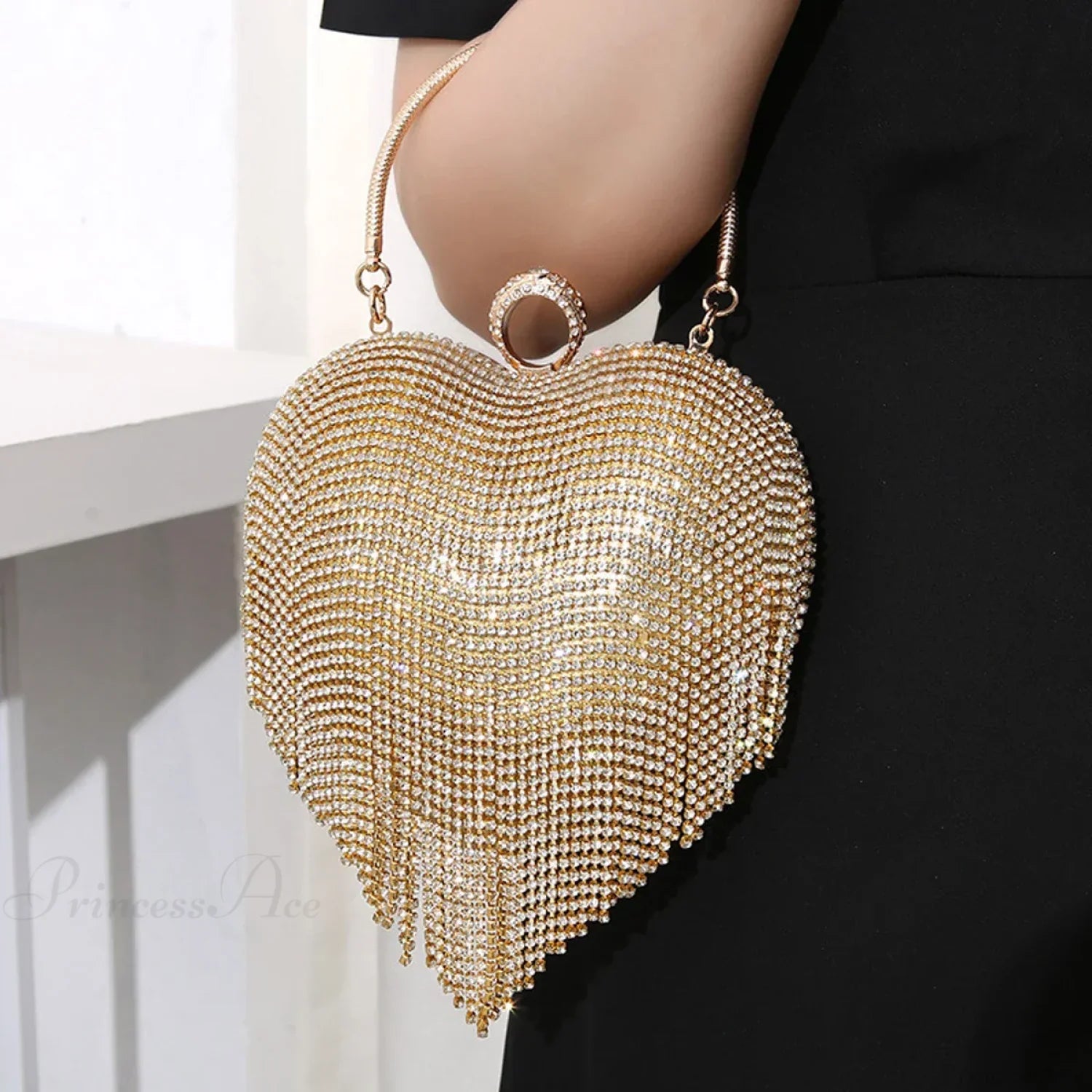 Rhinestone Heart Pattern Silver Evening Clutch Wedding Bridal Purse clutchbag-250126