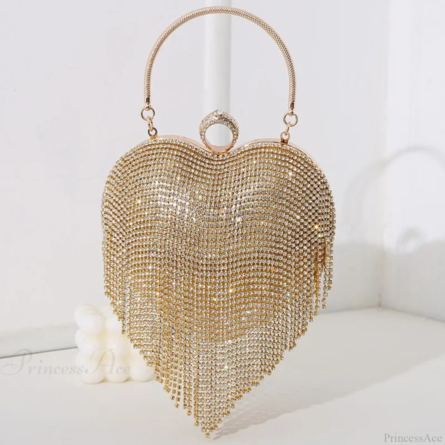 Rhinestone Heart Pattern Silver Evening Clutch Wedding Bridal Purse Gold / Mini(Max Length<20cm) clutchbag-250126