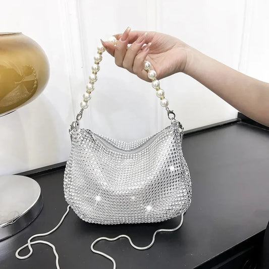 Rhinestone Pearl Evening Tote Bag Shoulder Purse clutchbag-250126