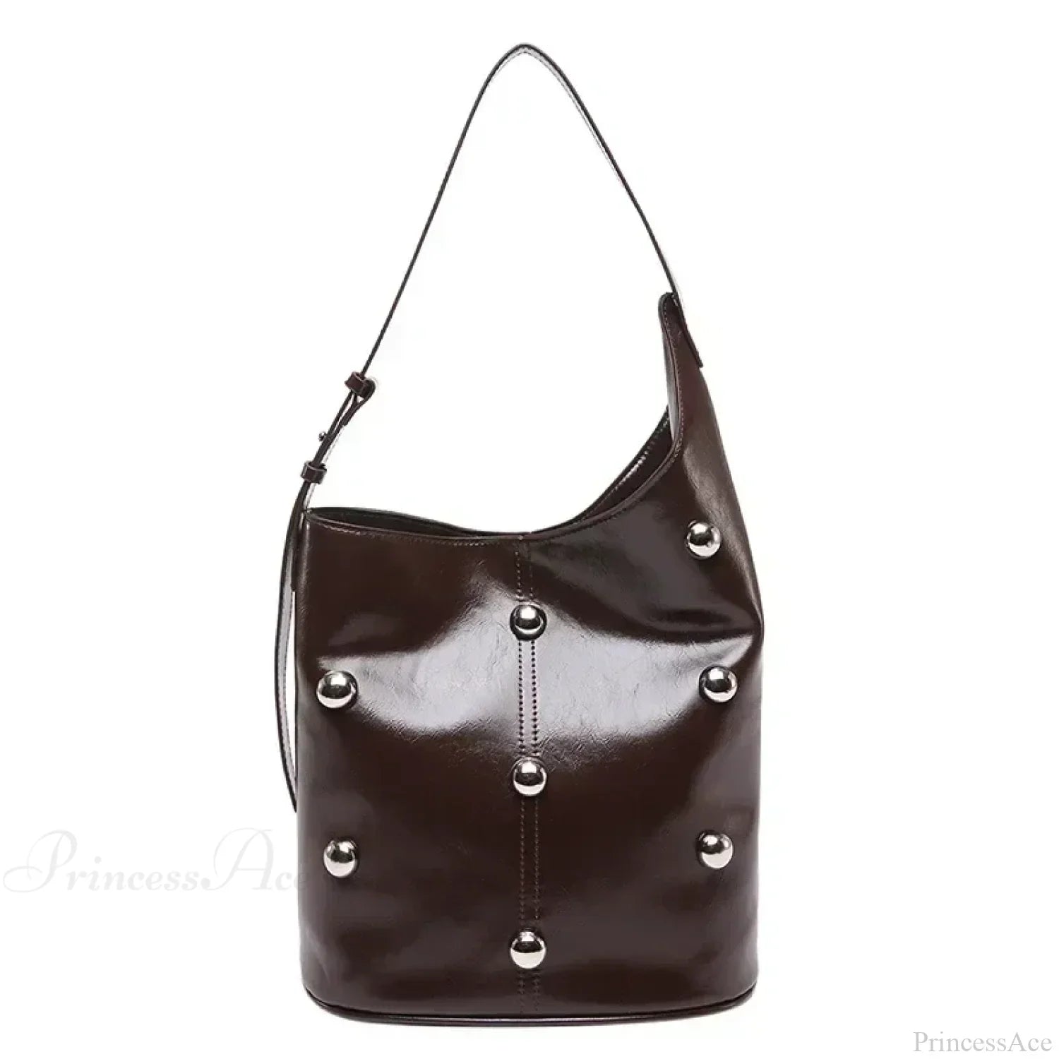 Rivet PU Bucket Shoulder Bag 2025 Coffee shoulder-250126