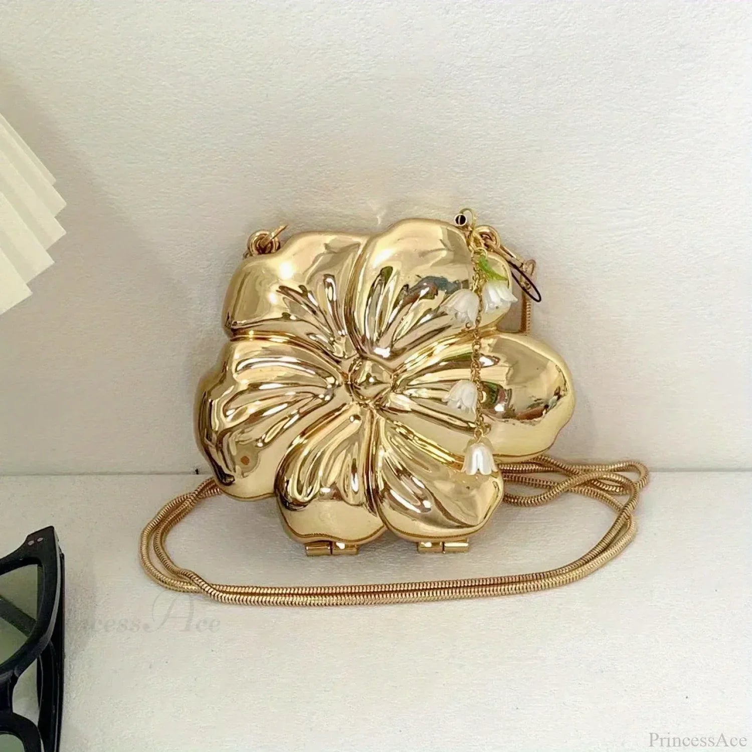 Rose Gold Floral Acrylic Clutch Bag Gold clutchbag-250126