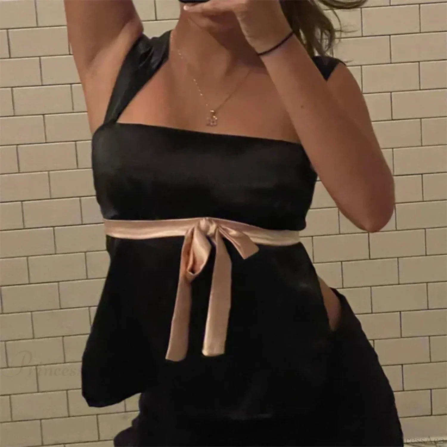 Satin Bow Tie Milkmaid Backless Crop Top croptop-250126