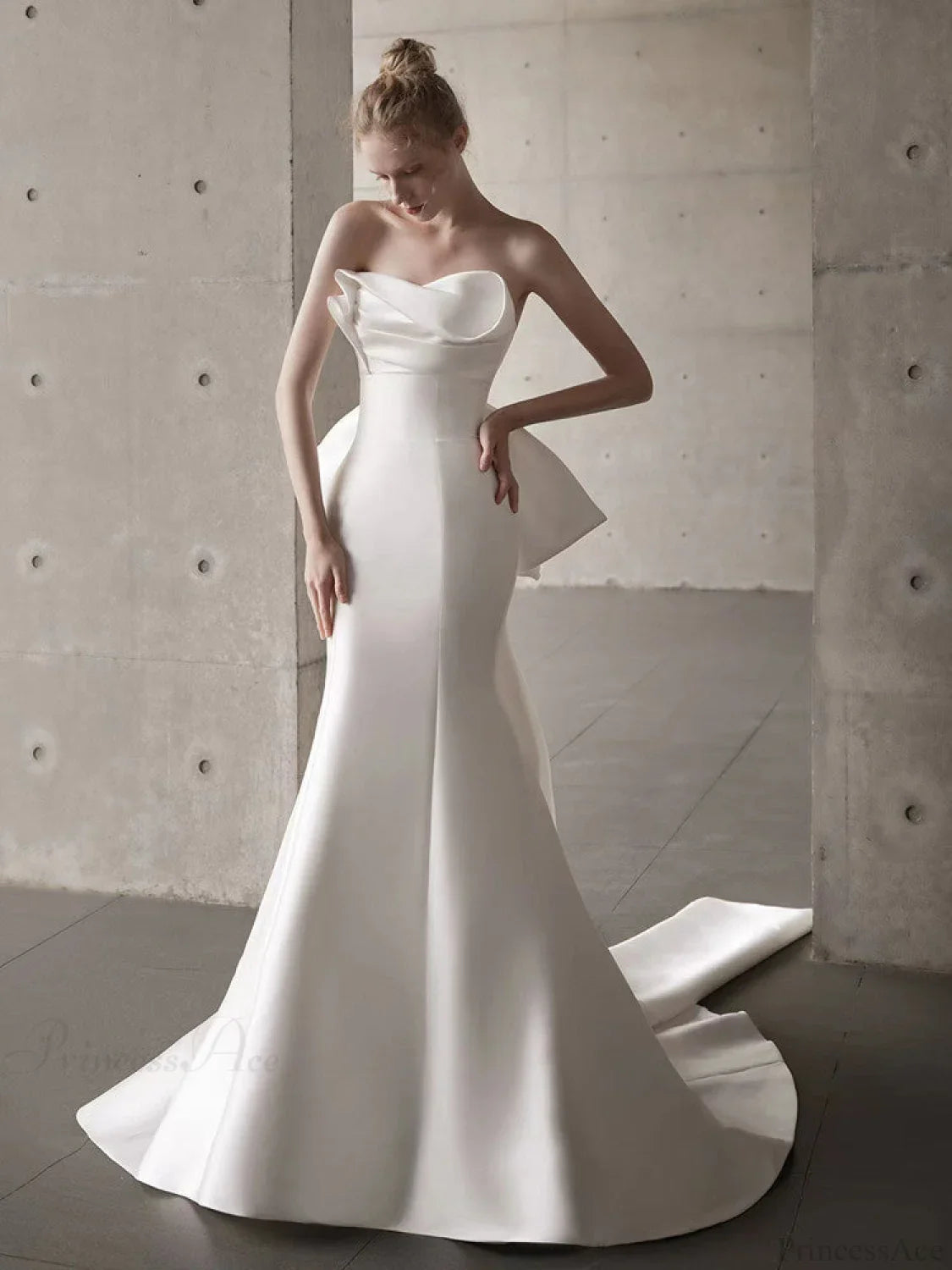 Satin Strapless Bowknot Wedding Dress white / XS weddingdress-250223