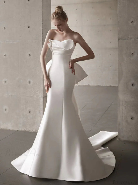 Satin Strapless Bowknot Wedding Dress white / XS weddingdress-250223