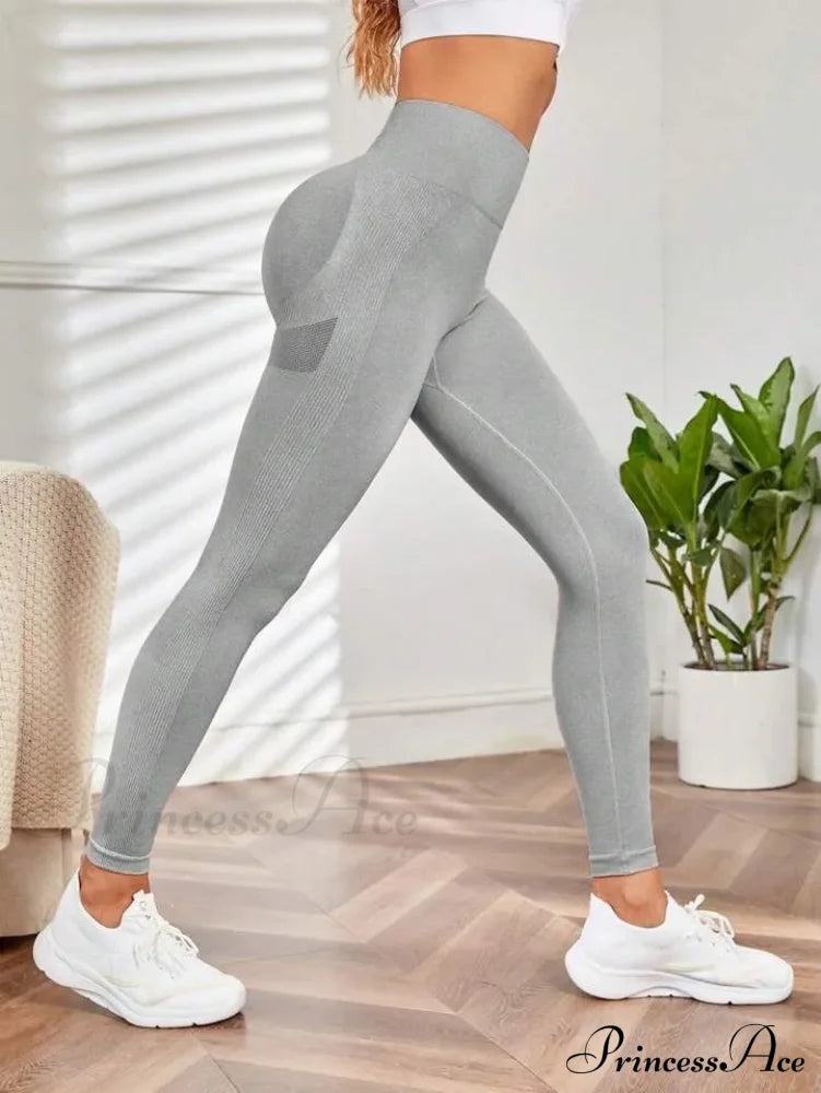 Seamless Elastic Butt Lifting Yoga Tights Legging Gray / S