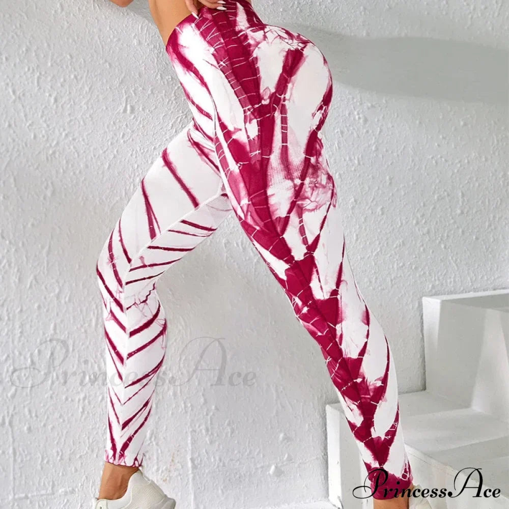 Seamless Tie-Dye High-Waist Workout Fashion Legging Red / S