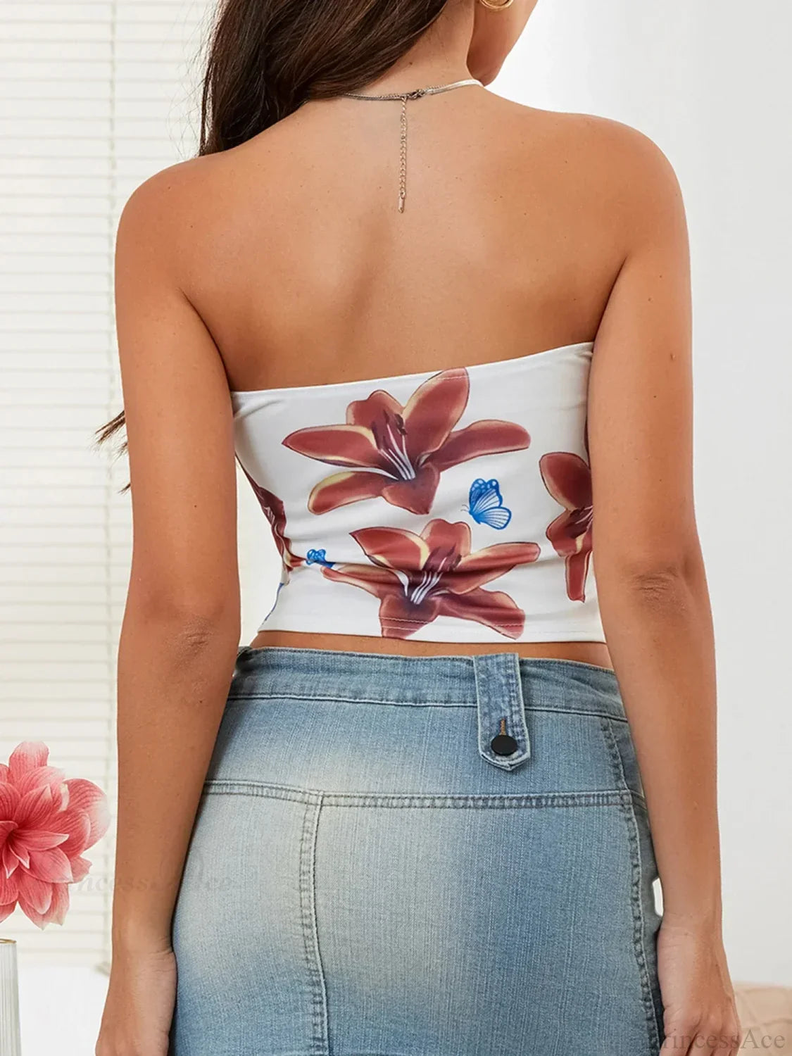 Sexy Floral Strapless Backless Crop Tank Tube Top croptop-250126
