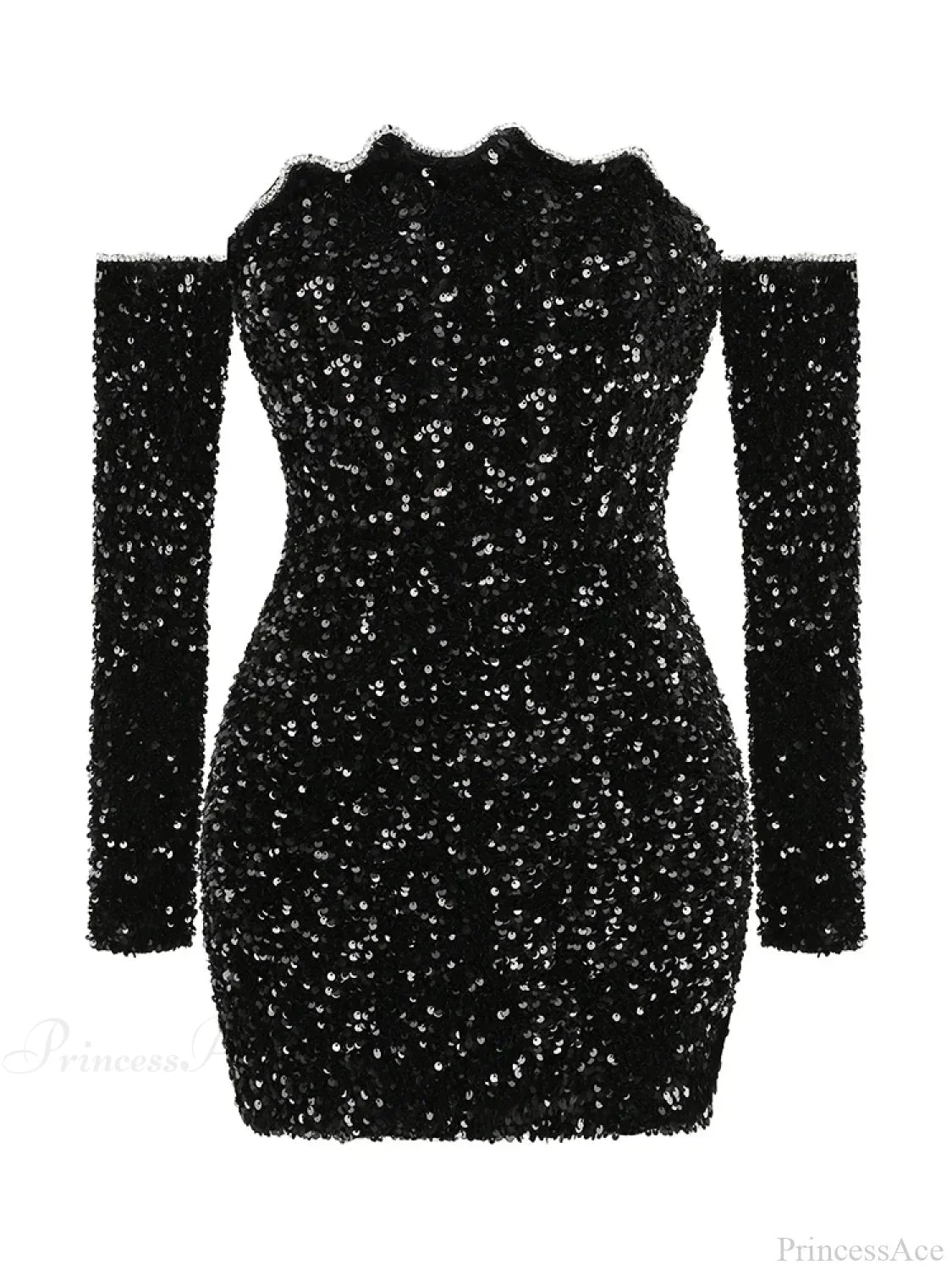 Sexy Slash Neck Long Sleeve Sparkling Sequins Dress Off Shoulder Christmas Party Black / S Dresses-L