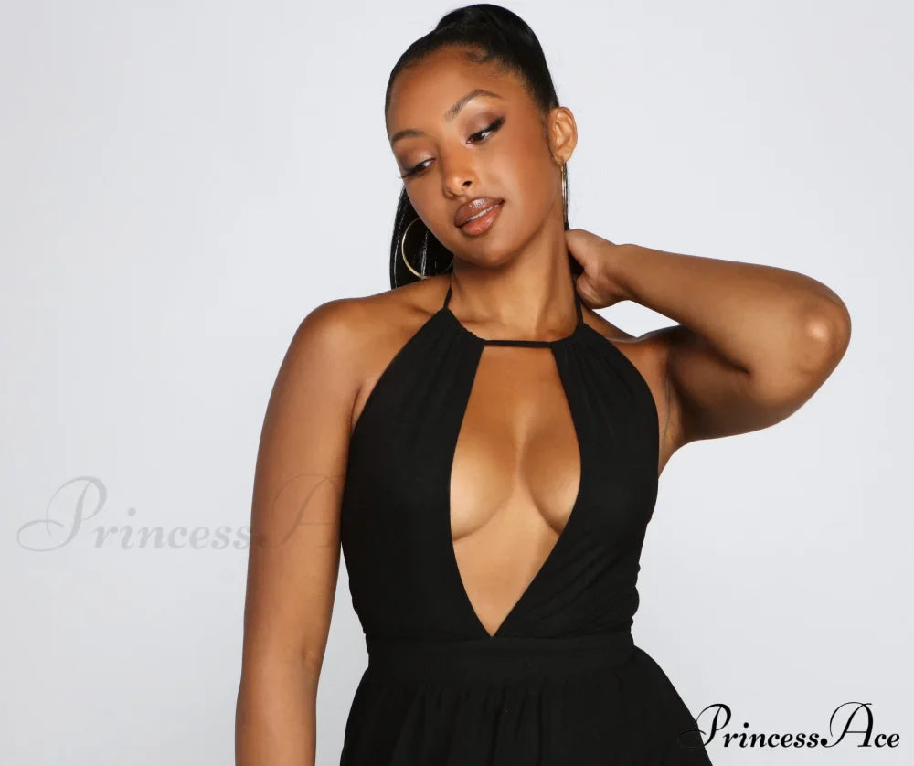 Sheer Appeal High Charming Slit Halter Dress Casual Dresses