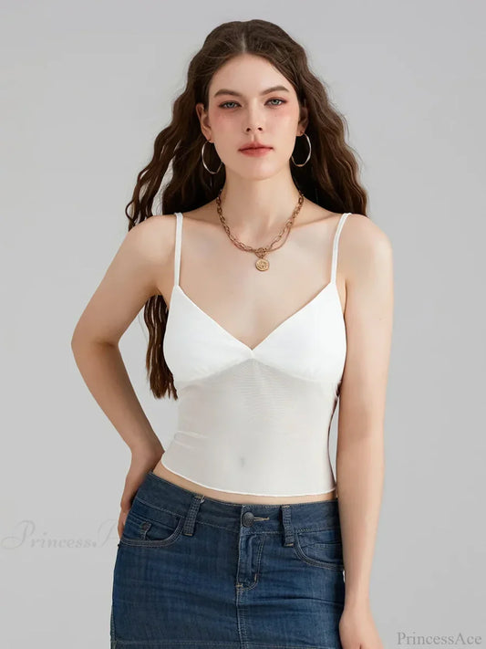 Sheer Mesh Backless Spaghetti Strap V-neck Crop Top croptop-250126
