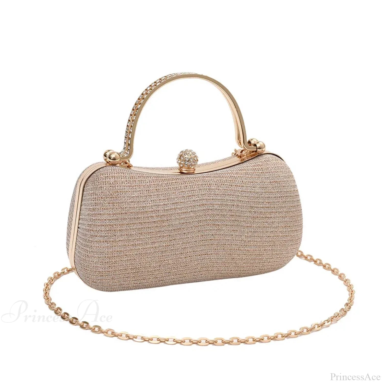 Shiny Heart Shape Evening Clutch Chain Shoulder Bag Khaki clutchbag-250126