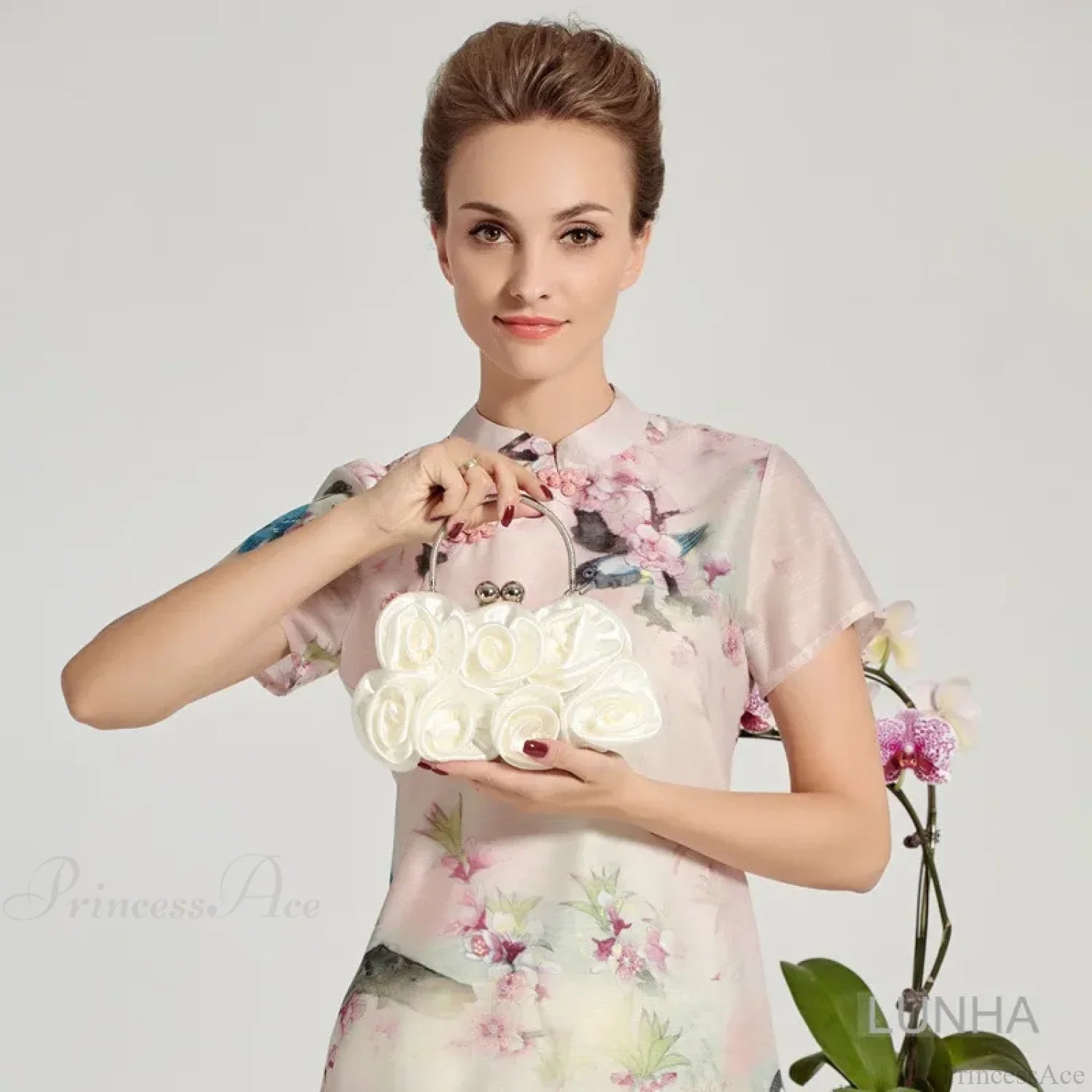 Silk Rose Flower Frame Dinner Clutch Bag clutchbag-250126