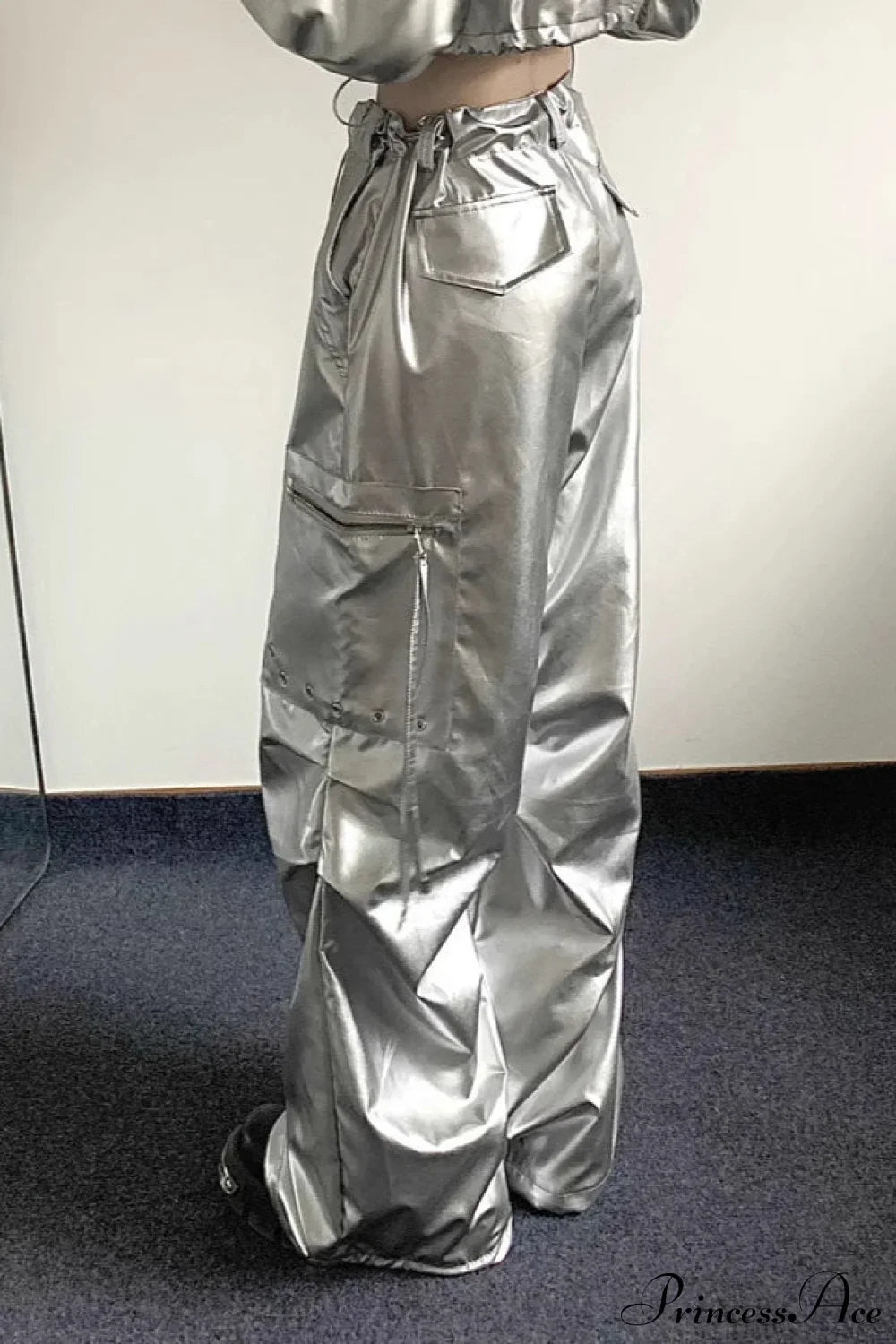 Silver Cuffed High Waist Cargo Pants