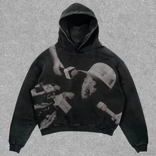 Skull Rap Graphic Cotton Hoodie Black1 / S